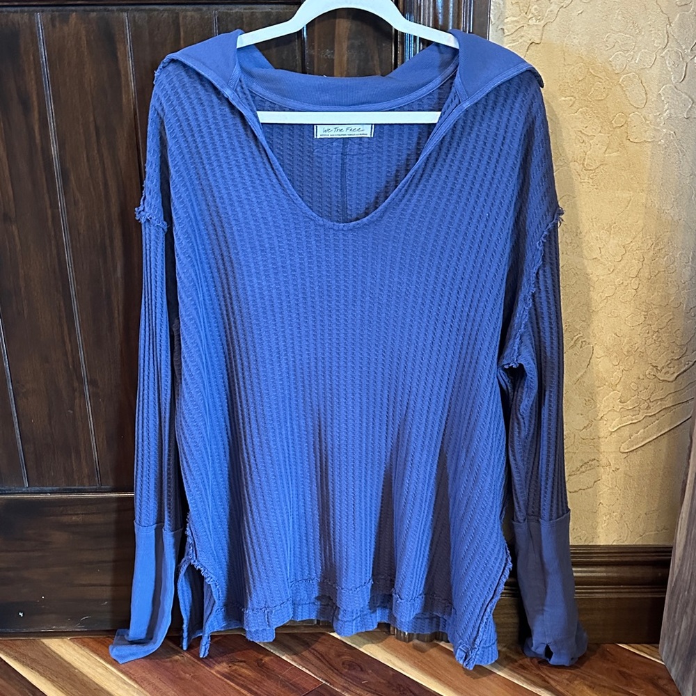Free People Distressed Blue Hoodie